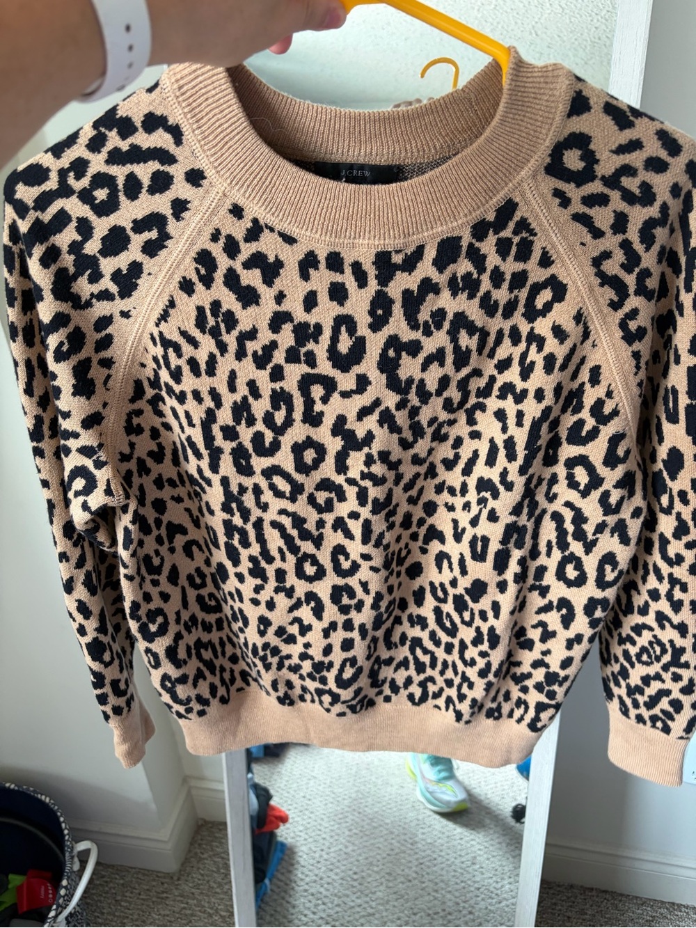 J. Crew Beige and Black Leopard Crewneck Sweater, size small